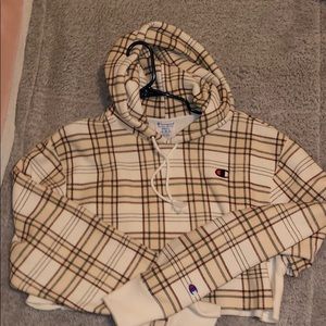 Champion Reverse Weave Plaid Cropped Hoodie